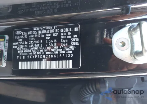 2021 Kia Telluride Ex z USA, uszkodzony, nr VIN 5XYP3DHC4MG162130